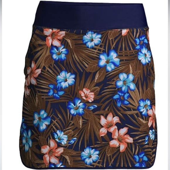 Land’s End plus size quick dry skirt shorts navy tropical palm swim skirt 24W - Picture 2 of 5